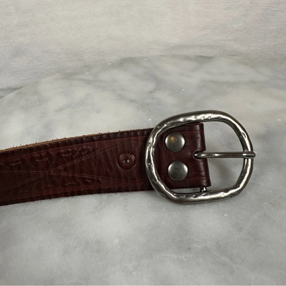 Brown Leather Studded Belt‎ boho bohemian silver biker western southwest